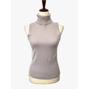 LAUNDRY Shelli Segal Women's S 100% Cashmere Sleeveless Turtleneck Tank Top GREY